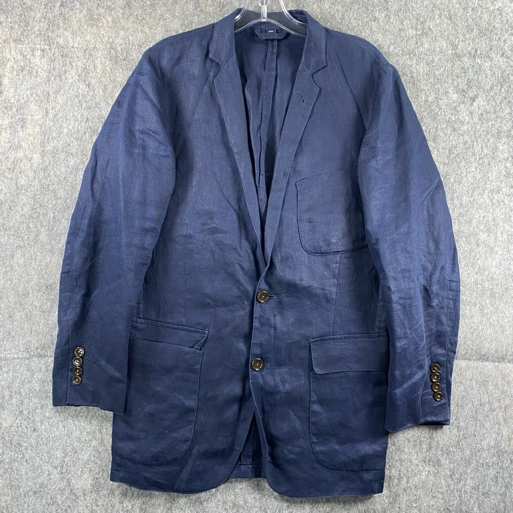 J Crew‎ Linen Unstructured Blazer Men's XS Blue Summer Wedding 19x31 Suit Jacket